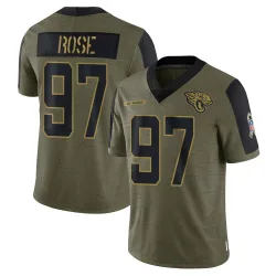 Youth Keivie Rose Jacksonville Jaguars No.97 Limited 2021 Salute To Service Jersey - Olive