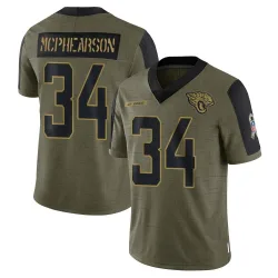 Youth Zech McPhearson Jacksonville Jaguars No.34 Limited 2021 Salute To Service Jersey - Olive